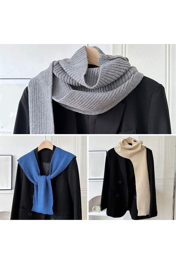 Women Solid Color Neck Guard Knotted Scarf Long Lace-up Knitted Warm Shawl Winter Buttons Closure Wool Blouse Shoulders Fake Collar Cape