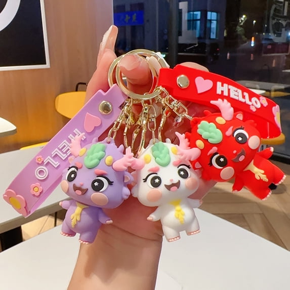 Riguas Year of 2024 Mascot Dragon Keychain Cute 3D Dragon Figurine Hanging Ornament Cartoon Animal Keyring Charm Backpack Decoration New Year Gift for Kids Adults