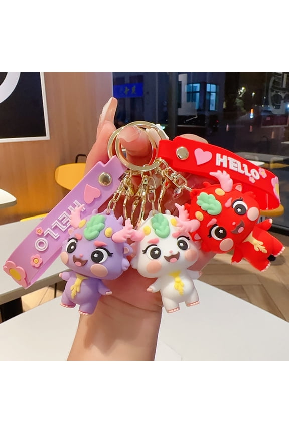 Year of 2024 Mascot Dragon Keychain Cute 3D Dragon Figurine Hanging Ornament Cartoon Animal Keyring Charm Backpack Decoration New Year Gift for Kids Adults