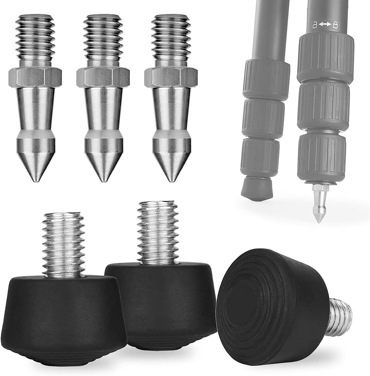 Rigych 3 Sets of 3/816 Thread Rubber Tripod Feet Universal AntiSlip