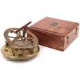 thumbnail image 1 of Rii Brand Antique Color Brass Magnetic Sundial Clock & Compass with Wooden Box, 1 of 6
