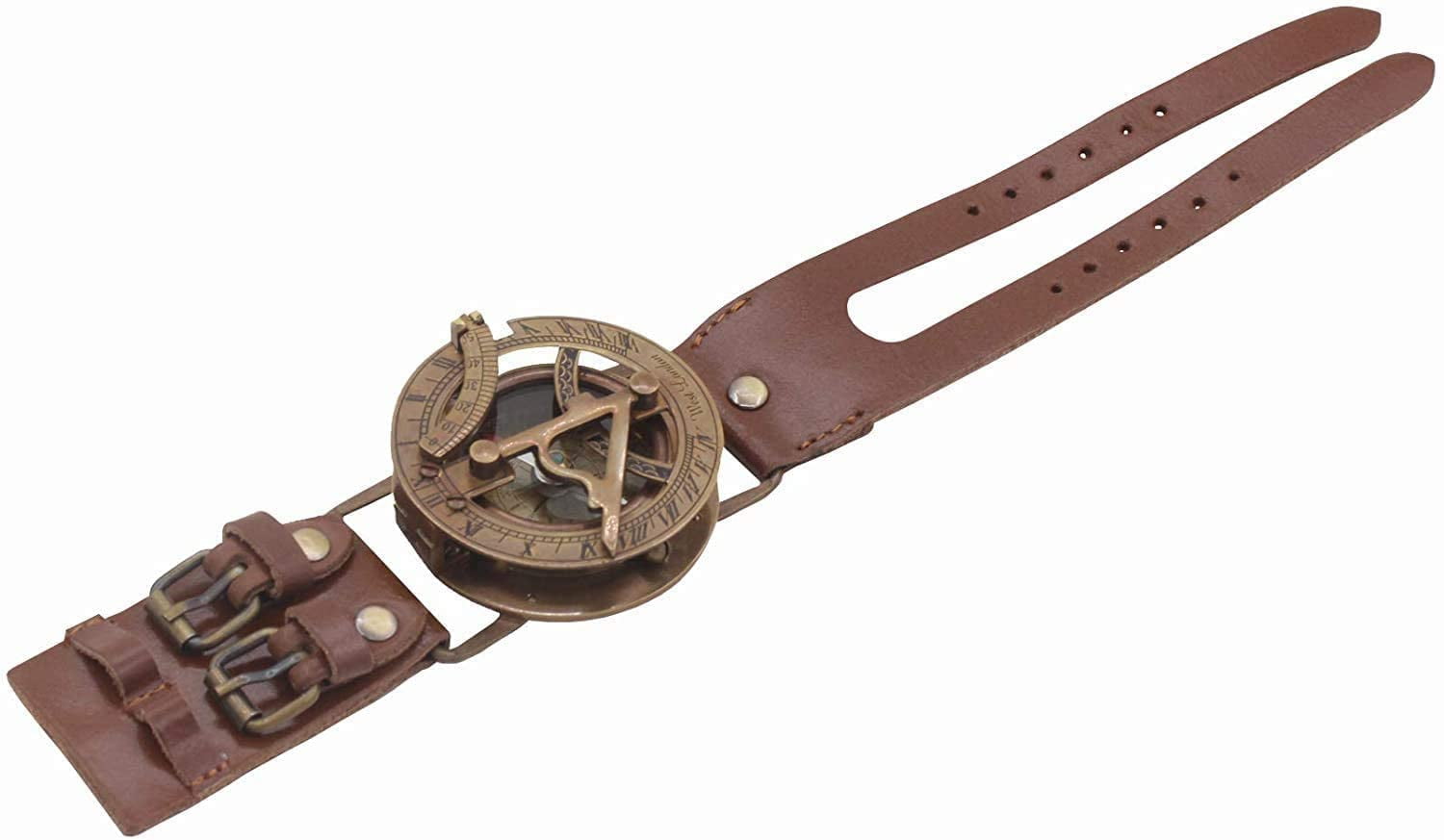 Rii Brand Brass Antique Color Wrist Band Working Sundial Compass