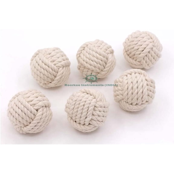 Handmade Cotton Rope Decorative Balls Set of 6 White Handmade Farmhouse Bowl Filler, Rustic Home Decor Ornaments for Living Room, Table Centerpiece, Vase Filler