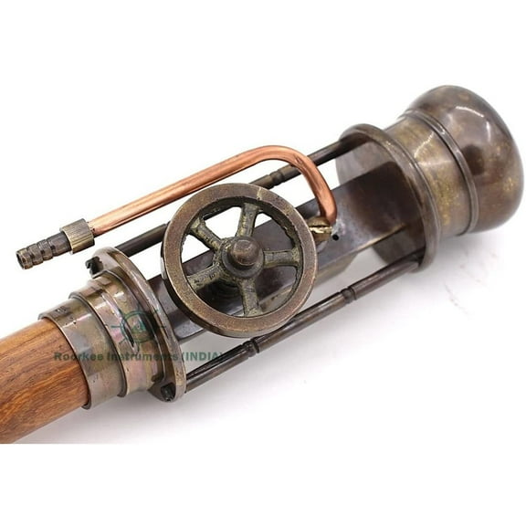 Rii Brand Wooden Walking Cane with Brass Working Steam Engine