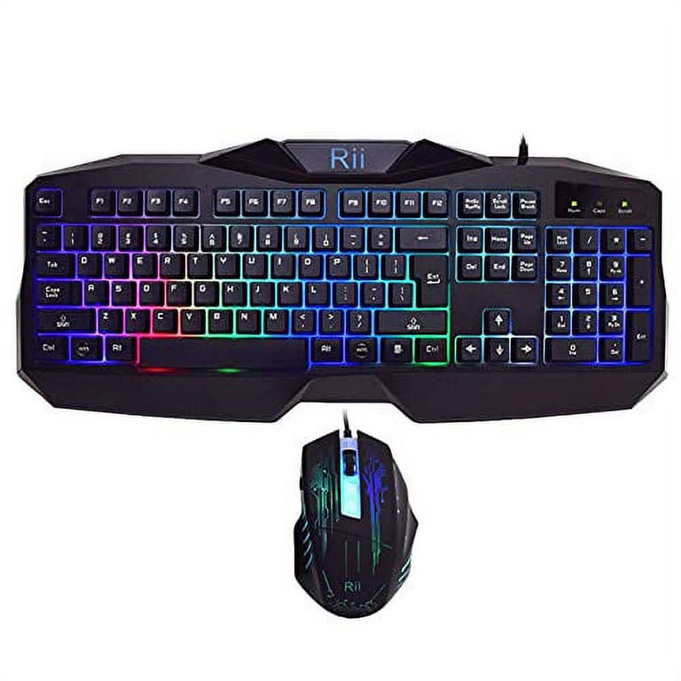 Rii Gaming Keyboard and Mouse Combo,LED Rainbow Backlit USB Wired Computer  Keyboard 104 Key,Spill-Resistant Design,Ergonomic Wrist Rest Keyboard Mouse