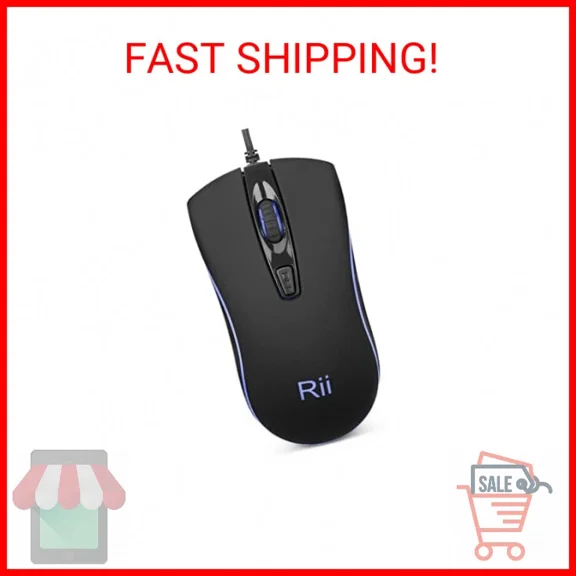 Rii Wired Mouse, Rm105 Usb Computer Mouse,Blue Led Optical 1600 Dpi Office Mice