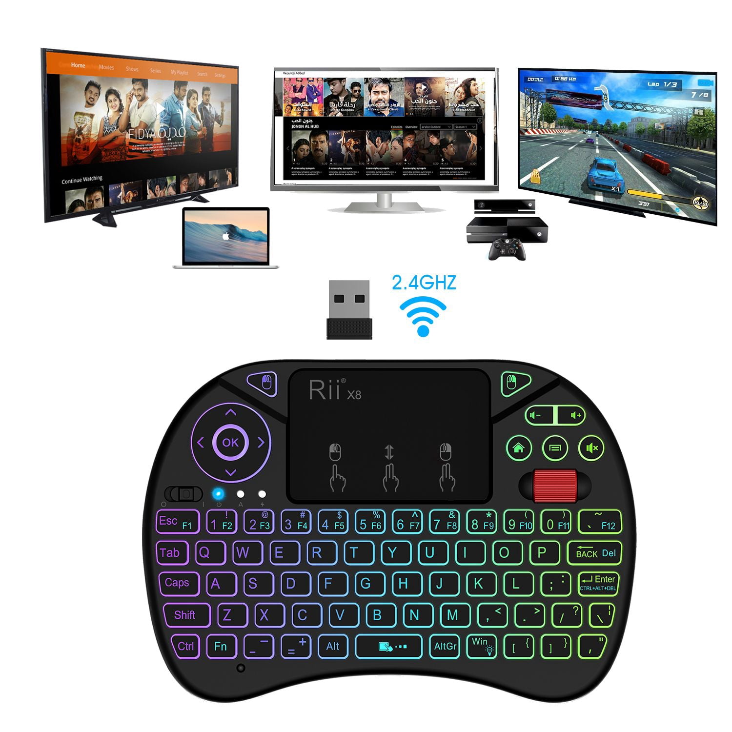 R Ii Android Remote Controller Rii X8 Portable 2.4GHz Mini Wireless Keyboard Controller with Touchpad ...
