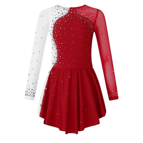 Riismen Kids Girls Figure Skating Dress Long Sleeves Ballet Dance Skirted Leotards Gymnastics Outfits Burgundy 10