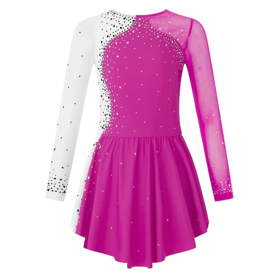 Riismen Kids Girls Figure Skating Dress Long Sleeves Ballet Dance Skirted Leotards Gymnastics Outfits Rose 16