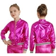 thumbnail image 1 of Riismen Kids Girls Metallic Bomber Jacket Coat Zip Up Outerwear Jazz Hip Hop Modern Dance Top Rose 16, 1 of 7