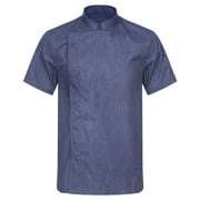 Riismen Mens Short Sleeve Chef Jacket Chef Coat Work Uniforms for Kitchen Canteen Restaurant Cooking Blue 3XL
