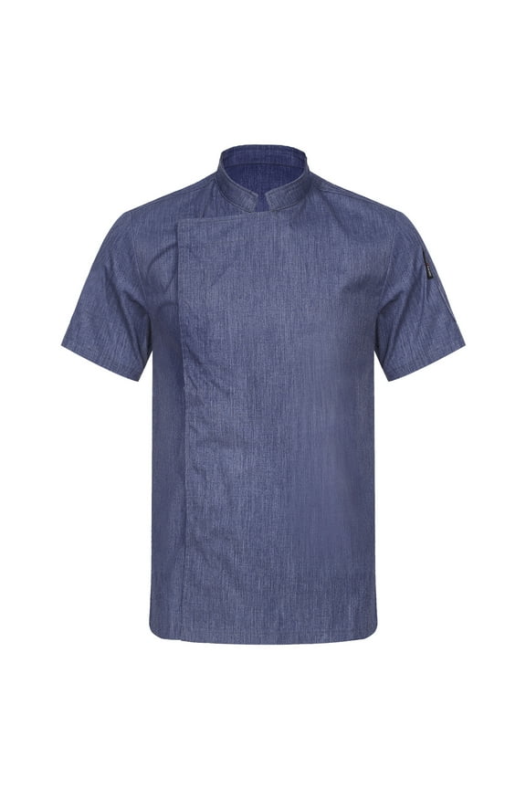 Men's Short Sleeve Chef Jacket Chef Coat Work Uniforms for Kitchen Canteen Restaurant Cooking Blue 3XL