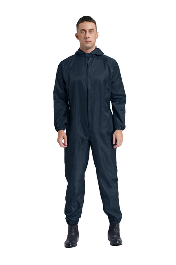 Unisex Zip Up Hooded Anti Static Jumpsuit Dustproof Coverall Uniform Spray Paint Workwear Navy Blue 4XL