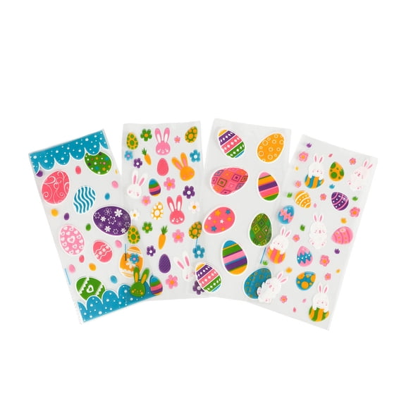 Rijanmt 100 Pcs Easter Treat Bags Gift Bag For Candy Snack,Easter Bunny Eggs Opp Plastic Packaging Bag With 110 Gold Twist Ties,Clear Colorful Goodie Candy Favor Bags For Holiday Party Supplies,B