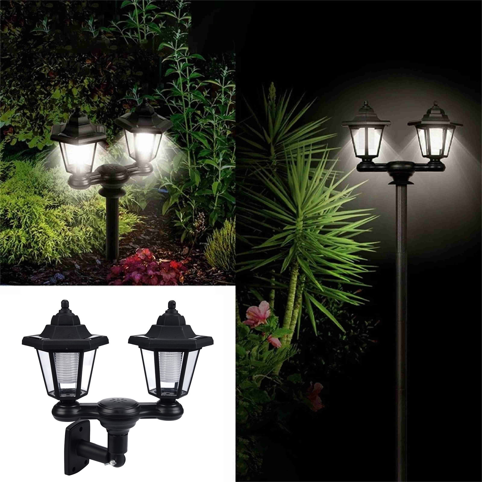 Rijanmt 2-Heads Outdoor Solar Lamp Waterproof Post Lights,Classic Exterior Solar Pole Lights,Detachable Street Lights With Clear Glass For Garden Patio Pathway Driveway,Solar Security Lights,Black