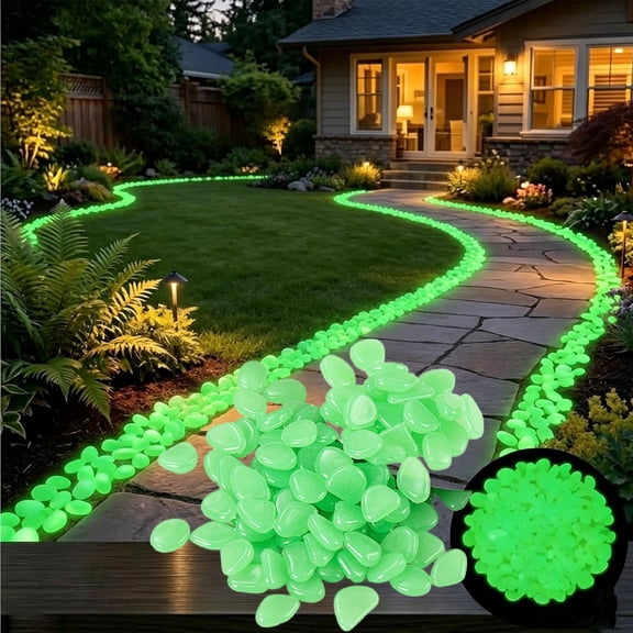 Rijanmt 200pcs Glow in the Dark Pebbles Can Absorb Sunlight,Luminous Night Guide Garden Stones,Glowing Stepping Rocks,Outdoor Lawn Patio Pathway Walkway Landscapes,Fish Tank Aquarium Decor,Green