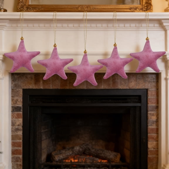 Rijanmt 3D Plush Star Pendant Five Pointed Star Ornament,5 pcs Solid Color Plush Stars Hanging Ornaments, For Home School 250Th Anniversary Christmas Holiday Party Decoration,3.86" L*6.69" H,Pink