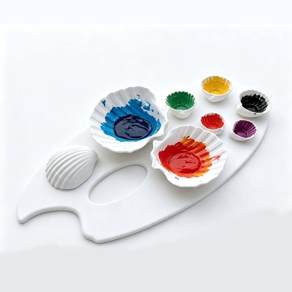 Rijanmt 3D Seashell Paint Palette,Art Palettes for Adults & Kids,White Non-Stick Oil Paint Palette with Protective Film for DIY Craft,Art Painting Plate,Reusable,Easy to Clean