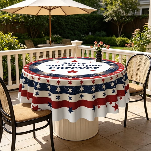Rijanmt 59.8 Inch 4th of July Round Tablecloth,Waterproof Reusable Washable Heat Resistant Table Cover,Patriotic USA Stars Design,for Independence Day Party Home Patio Kitchen Dining Room Decor,I