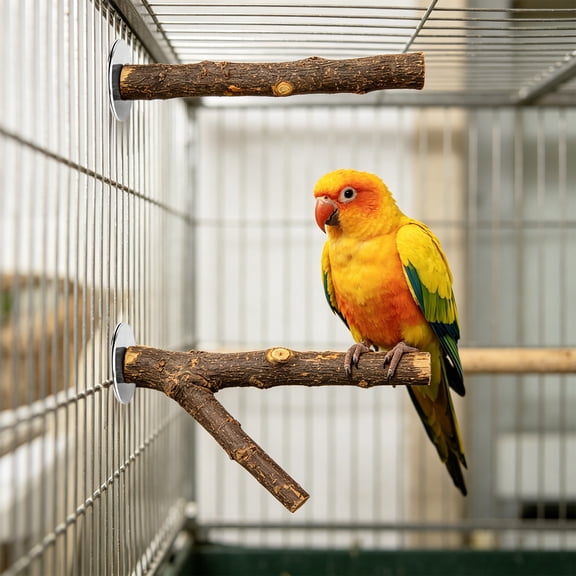 Rijanmt 5pcs Natural Wood Bird Perch Stand, Including 2 Sticks, 3 Branches, Parrot Cage Stand, Chewing Sticks & Exercise Branches for Parakeets, Cockatiels, Conures, Budgies, Finches