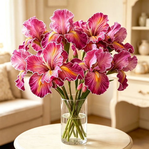 Rijanmt Artificial Bearded Flower,Oil Painting Style Fake Iris,Gradient Color EVA Touch Silk Flowers for Vase Table Home Living Room Bedroom and Wedding Decoration,Indoor Floral Arrangement,Pink