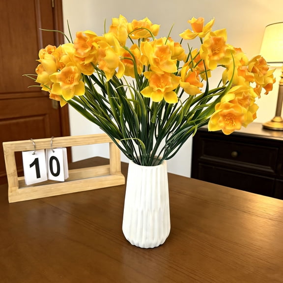 Rijanmt Artificial Daffodils Flower For Spring Home Decor,Realistic Uv Resistant Fake Plants Pvc Faux Flowers,For Outside Planter Home Garden Porch Yard Or Indoor Vase Pot Decor,14.17" L,B