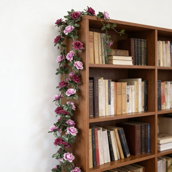 Rijanmt Artificial Vine Silk Flower Garland Wall Art Decor,Multicolor Floral Garland Hanging Rose Ivy for Wedding Decortion Arch Garden Patio Ceremony Background Outdoor Wall Decor,8.20 ft,Purple