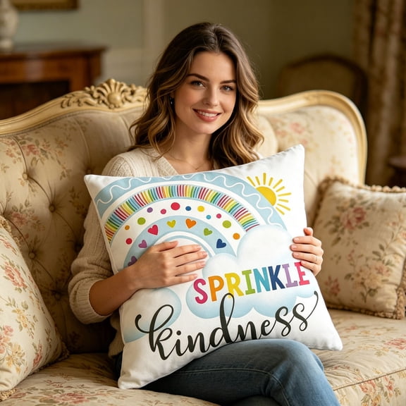 Rijanmt Back to School Throw Pillow Cover 18"x18" Classroom Decorative Pillow Case,Colorful Inspiring Quotes Printed Cushion Cases for Reading Corner Students Kids Room Decor - Sprinkle Kindness