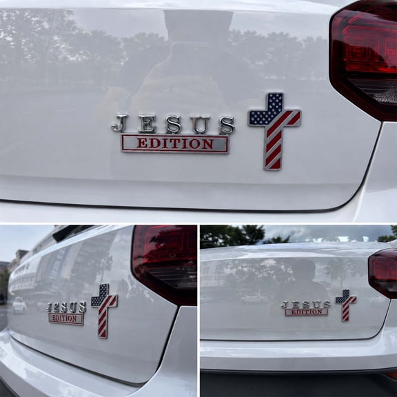Rijanmt Blessed Jesus Cross Emblem Metal Badge Raised Letter Chrome Flag Car Emblem for Trucks SUVs,3D Christian Heavy Duty Auto Decal,Patriotic Accessories for 4th of July Cars Exterior Decoration