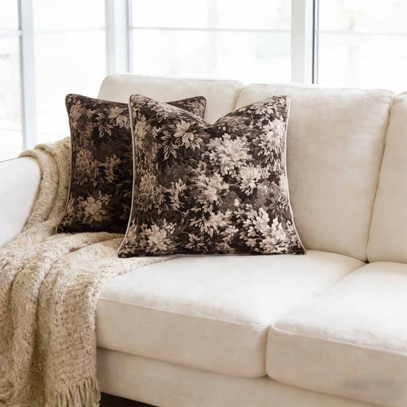 Rijanmt Boho Chenille Plush Throw Pillow Cover 18x18 Inch,Soft Fuzzy Faux Wool Couch Pillow Cushion with Colorful Ink Wash Style Flowers Leaves,Modern Farmhouse Sofa Bed Living Room Home Decoration,D