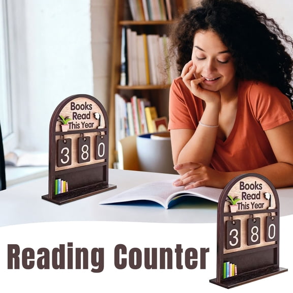 Rijanmt Books Read This Year Counter, Reading Tracker Sign for Home Library Decor,Book Suncatcher Ornament,Book Lover Gift for Librarian,Reader, Teacher, Women, Bookshelf Accessories for Wall & Table