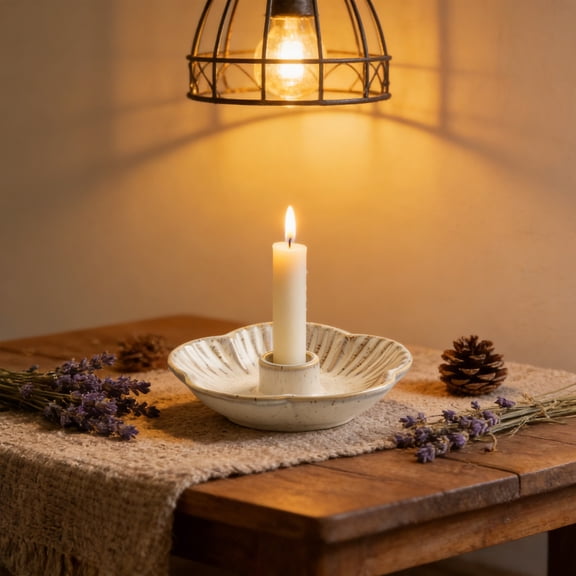 Rijanmt Candle Holder Flower Shaped Ceramic Candle Tray,Procelain Candle Stick Holders For Taper Candles,Incense,Santo Palo,Easter Christmas Wedding Anniversary Party Home Decor,4.96" Dia,Beige
