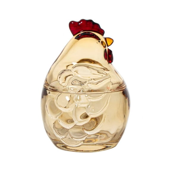 Rijanmt Colorful Little Chick Glass Candy Jar with Lid,Decorative Embossed Clear Snack Storage Container,Crystal Chicken Jewelry Organizer Box,for Home Office Table Kitchen Countertop Decor,6.3" H,C