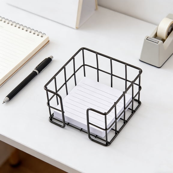 Rijanmt Desktop Iron Grid Storage Box for Sticky Notes,3.7x3.7x3.1" Wrought Iron Hollowed Organizer for 3x3 inch Notebook and Memo,Table Cube Holder,Home Office Business College Supplies,Black
