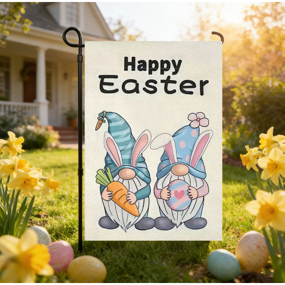 Rijanmt Double-Sided Easter Bunny Yard Flag Welcome Banner,12*18" Waterproof Double-Stitched Garden Flag,Happy Bunny Yard Flags For Outside Home Decor,Welcome Banners For Porch Lawn Patio Garden,A