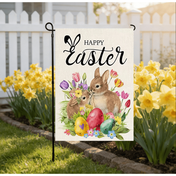 Rijanmt Double-Sided Easter Bunny Yard Flag Welcome Banner,12*18" Waterproof Double-Stitched Garden Flag,Happy Bunny Yard Flags For Outside Home Decor,Welcome Banners For Porch Lawn Patio Garden,C