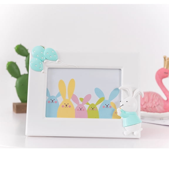 Rijanmt Easter Bunny Framed Figurine,Bunny and Easter Eggs Card Photo Frame Picture Frame for Desktop Table Removable Plastic Frame Farmhouse Style Wall Decor Cottage Easter and Spring Decor 9x7in