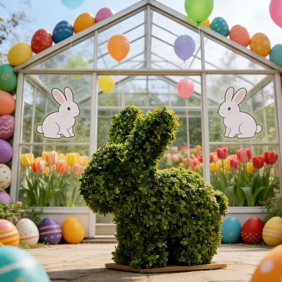 Rijanmt Easter Bunny Shaped Topiary Faux Plant Home Decor, Outdoor & Indoor Spring Rabbit Artificial Boxwood Topiary Tree,Uv-Resistant Easter Garden Decoration For Porch,18X12.59X11.41 "