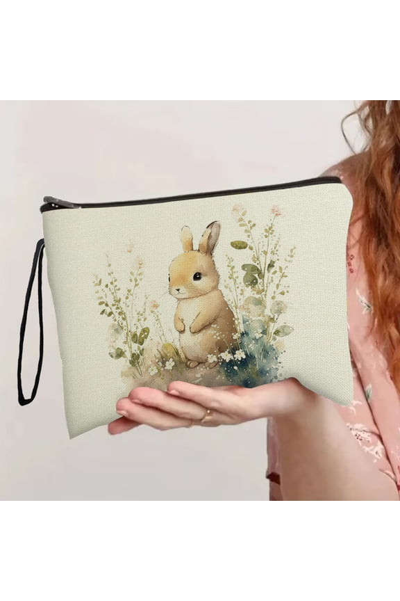 Easter Bunny Storage Bag Portable Mini Bag,Aesthetic Makeup Pouch,With Metal Zipper&Handle,Travel Small Item Storage Bag,Cosmetic Mini Bag,Birthday Gift for Bunny Lovers,9.8x6.7x2.4in B