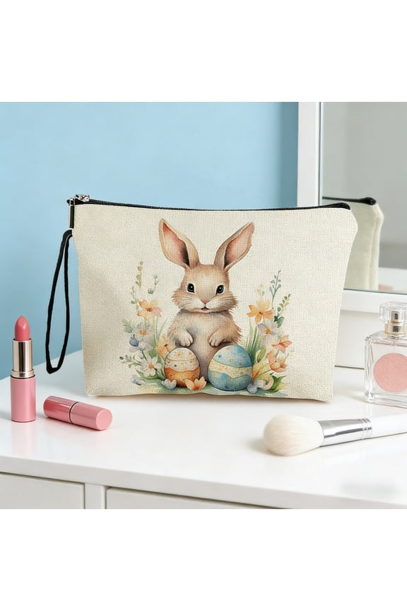 Easter Bunny Storage Bag Portable Mini Bag,Aesthetic Makeup Pouch,With Metal Zipper&Handle,Travel Small Item Storage Bag,Cosmetic Mini Bag,Birthday Gift for Bunny Lovers,9.8x6.7x2.4in A