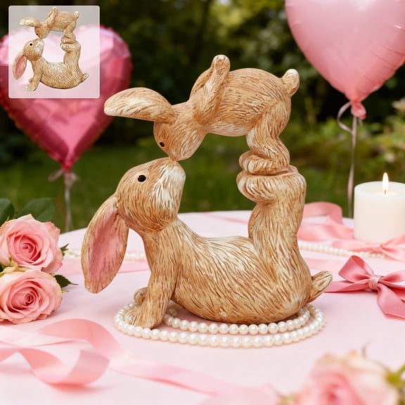 Rijanmt Easter Kissing Rabbits Sculpture Resin Ornament,Garden Statues Kissing Bunny Sulpture - Garden Dcor Rabbit Collectible Figurines Yard Decorations Outdoor,11x10cm /4.33x3.94in