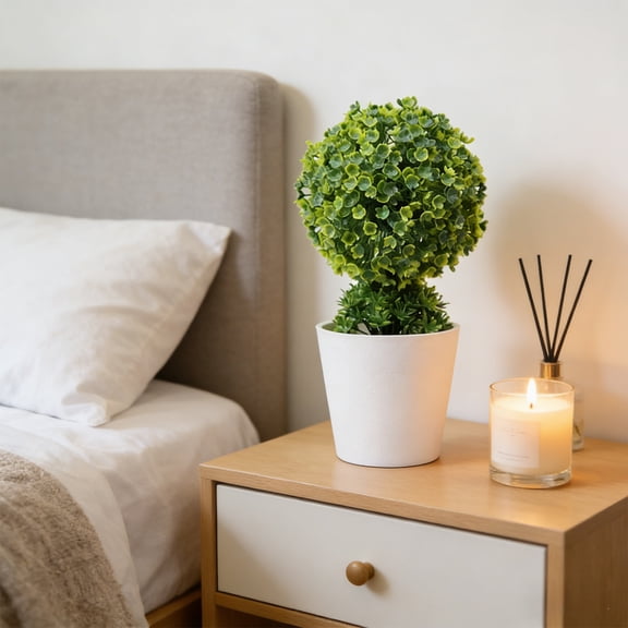 Rijanmt Faux Potted Plants Money Tree Grass Ball Bonsai,Mini Plastic Fake Colorful Floral Green Plant With Pot,Topiary Ball, Round Pot For Office Kitchen And Living Room Decor,10.24×5.51",Green