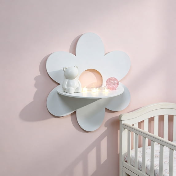 Rijanmt Flower-Shaped Storage Rack Home Wall Mounted Shelf,Wooden Daisy Flower Floating Shelf,Boho Daisy Plant Shelf,Wall Mounted Display Stand,For Living Room Bathroom Bedroom Decor,3.93" W,White