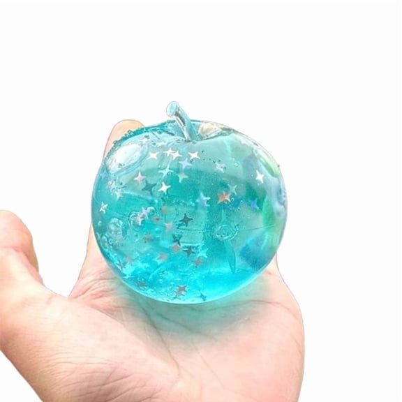 Rijanmt Glitter Apple Squishies,Blue Apple with Stars Stress Reliever Balls,Hand Pinching Slow Rising Squishing Apple,Anxiety Relief Fidget Toys For Adults Work Relaxation