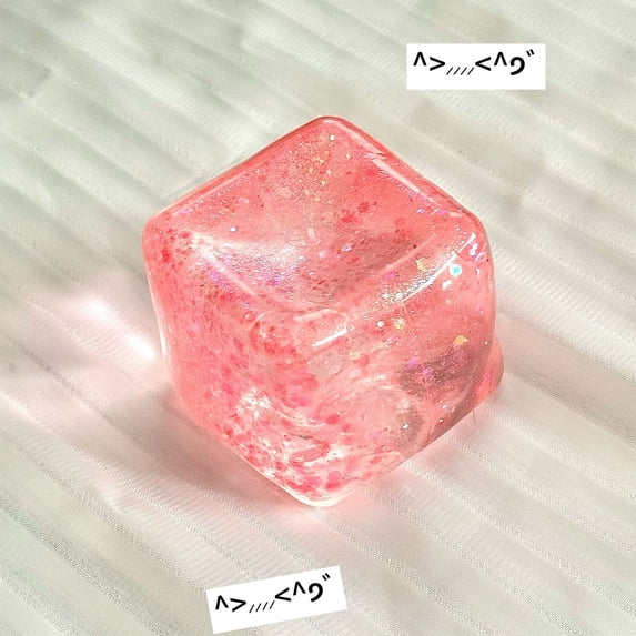 Rijanmt Glitter Ice Cubeez Squïshy,Fun Stretchy Squeeze Stress Balls,Sensory Fidget Decor,Big Icecube Squishies,for Adults Calming & Stress Relief,Party Favors,Pink