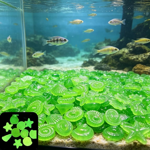 Rijanmt Glow in The Dark Seashell Pebbles,100pcs Sea Shells Starfish Luminous Stone,Seashells Conch Sea Animal Glow Rocks for Aquarium Decor,Beach Mermaid Party Favors,Vase Fillers,Handcrafts,Green
