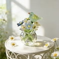 thumbnail image 1 of Rijanmt Handmade Glass Vase with Crystal Flower Decor,2.36" H Mini Glass Planter with Colorful Daisy Floral & Bird,Matching Real Flower Arrangements,For Home Office Table Centerpieces,Gift for Mom,B, 1 of 6