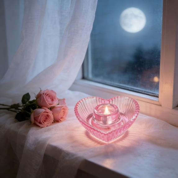 Rijanmt Heart Shape Glass Tealight Holder Table Countertop,3.4" Dia 1.3" H Crystal Decorative Candlestick,Transparent Candle Stand,For Table Centerpieces,Wedding,Mother'S Day Decor,Gifts for Mom,B