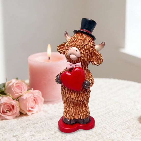 Rijanmt Highland Cow Couples Figurine Gift for Mom,6.1" H Rustic Resin Scottish Cattle Cute Love Couples with Rose & Heart,For Home Shelf Tabletop Decor,Valentine's & Mother's Day Present for Wife,M