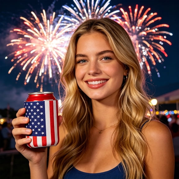 Rijanmt Insulated Can Bottle Cooler,12OZ Diving Grade Cup Cover,Universal Can Holders for Iced Cola Juice Tea Beer,Can Buddy Holder,Drink Sleeve,Soda Can Cooler,USA Flag Design,4th of July Decor,B